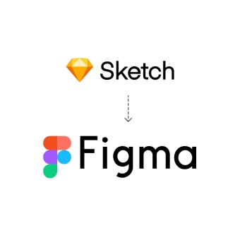 The Sketch logo with an arrow to the Figma logo.